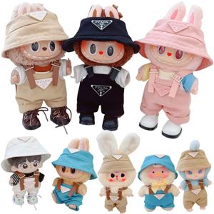 17cm v1v2 Labubu 옷 Labubu 앉아 파티 모자 턱받이 바지 신발 인형 액세서리 귀여운 장식 게임 완구