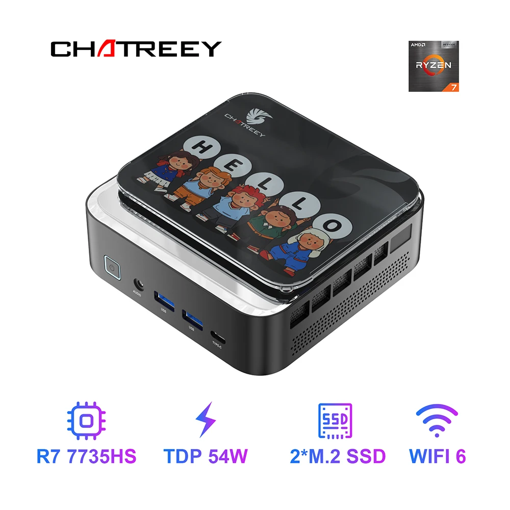 AMD Ryzen 7 7735HS 680M Chatreey AN3P 미니 PC 게이밍 데스크탑 컴퓨터(WiFi 6/블루투스 5.2//HDMI/DP 포함)