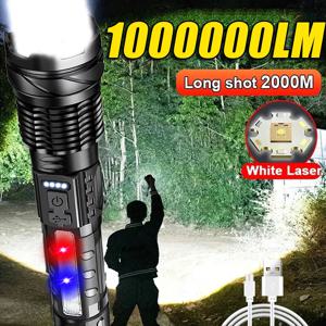 100000 LM 강력한 LED 손전등 충전식 줌 전술 토치 2000M 장거리 강력한 손전등 낚시 캠핑 랜턴