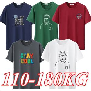 다채로운 플러스 사이즈 남성 티셔츠 1XL-7XL 남성용 전체 코튼 반팔 티셔츠 통기성 캐주얼 퓨어 루즈 탑 190KG 의류