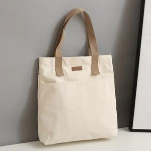 1Pc 여성용 토트 백 캔버스 바느질 스레드 대용량 고급 감각 핸드백 편리한 실용 여성용 통근 가방