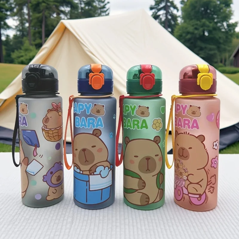 750ml 귀여운 만화 카피바라 물병 누출 방지 플라스틱 밀짚 컵 휴대용 야외 여행 대용량 스포츠 물병