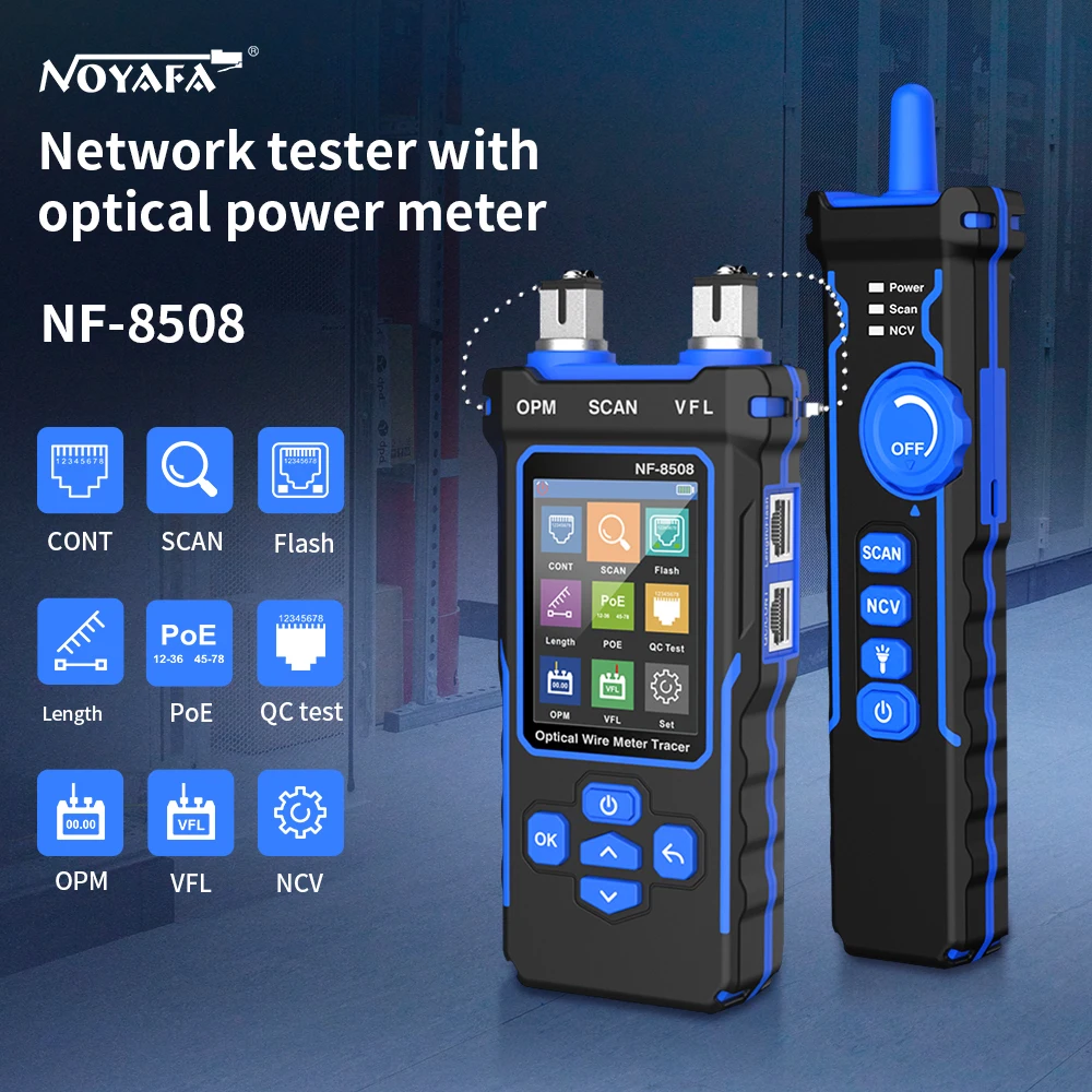 NOYAFA NF-8508 케이블 트래커, LCD 디스플레이 네트워크 도구, 길이 측정 와이어맵 테스터, PoE 검사기, 광 파워 미터