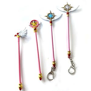 Brdwn Card Captor 사쿠라 클리어 카드 기노모토 버드 헤드 스타 16cm/6.3'' 직원 모델 장난감 열쇠 고리/반지