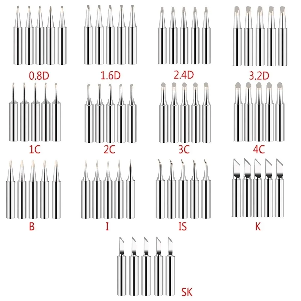 5Pcs 900M-T 납땜 인두 팁 IS/I/B/K/SK/2.4D/3.2D/1C/2C/3C/4C 무연 용접 팁 헤드