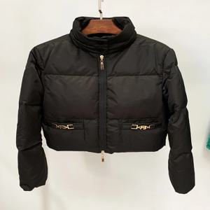 하이 스트리트 최신 2025 F/W 디자이너 코트 여성 슬림핏 화이트 덕 다운 트리밍 다운 재킷