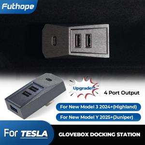 Tesla Model 3 모델 Y 용 글러브 박스 USB 허브 하이랜드 주니퍼 디지털 디스플레이 분배기 도킹 스테이션 데이터 전송