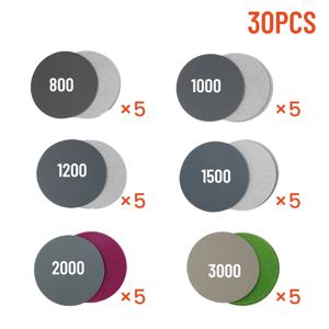30pcs 물/건식 샌딩 페이퍼 3 인치 75mm 후크 & 루프 샌딩 디스크 800 1000 1200 1500 2000 3000 그릿 샌드 페이퍼 연마 도구