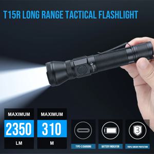 Trustfire T15R 육군 전술 손전등 2350루멘 강력한 유형 C USB 충전식 18650 LED 충전식 군사 전술 램프