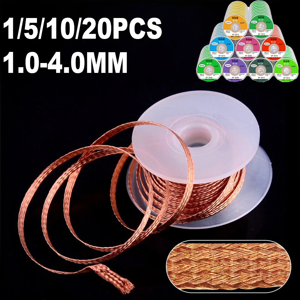 1.0-4.0mm 길이 용접 와이어 디 솔더링 메쉬 브레이드 테이프 구리 용접 포인트 솔더 리무버 납땜 용 와이어 수리 도구