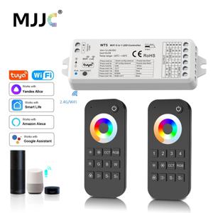 MJJC Tuya 스마트 라이프 LED RGBCCT 컨트롤러 DC 12V 24V 5 in 1 조광기 2.4G RF 무선 원격 LED 스트립 조명 앨리스 WT5와 함께 작동