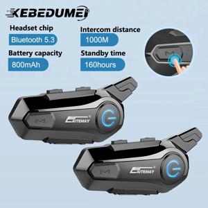 블루투스 오토바이 헬멧 인터콤 헤드셋, 인터컴 V5.3, 모토 음악 공유, 1000M 소음 감소 인터폰, 1/2x