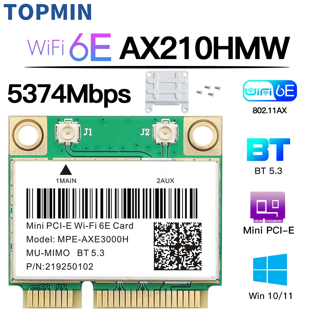 WiFi 6E AX210HMW 미니 PCI-E Wifi 네트워크 카드 Bluetooth 5.3 AX210 카드 용 802.11AX 데스크탑 노트북 용 무선 Wi-Fi 어댑터