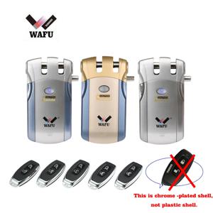 Wafu 019 원격 제어 잠금 장치 433Mhz 도어 잠금 장치 보이지 않는 Deadbolt 스마트 잠금 장치(5개 크롬 도금 리모컨 포함)