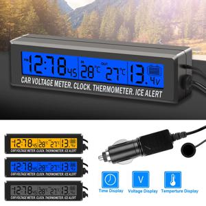 디지털 LCD 시계 자동차 전압계 온도계 배터리 전압 온도 모니터 담배 소켓과 12V/24V LED 백라이트