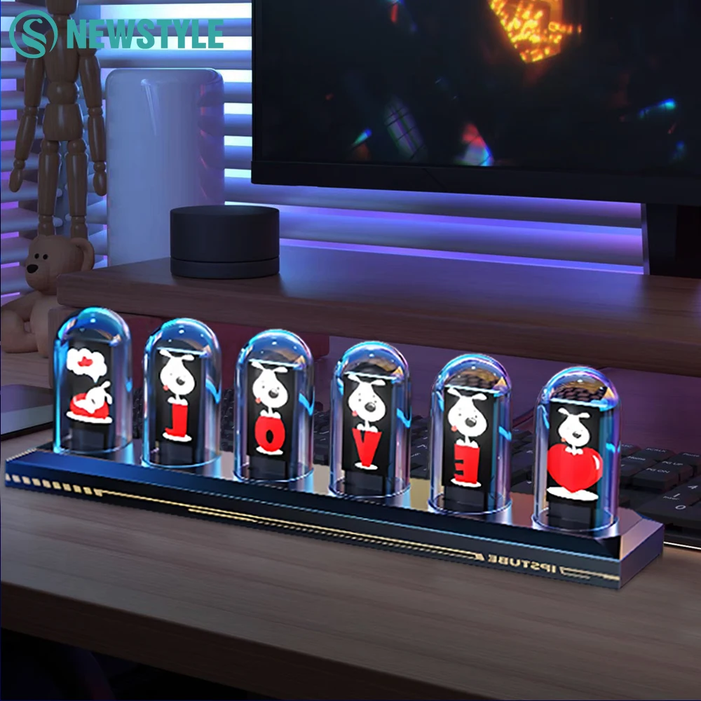 Nixie 튜브 시계 야간 조명 IPS RGB 글로우 컬러 App 제어 DIY 스크린 침실 용 디지털 튜브 시계