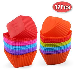 12 개/몫 실리콘 케이크 금형 라운드 하트 모양 머핀 컵케익 베이킹 금형 홈 주방 Bakeware BPA 무료