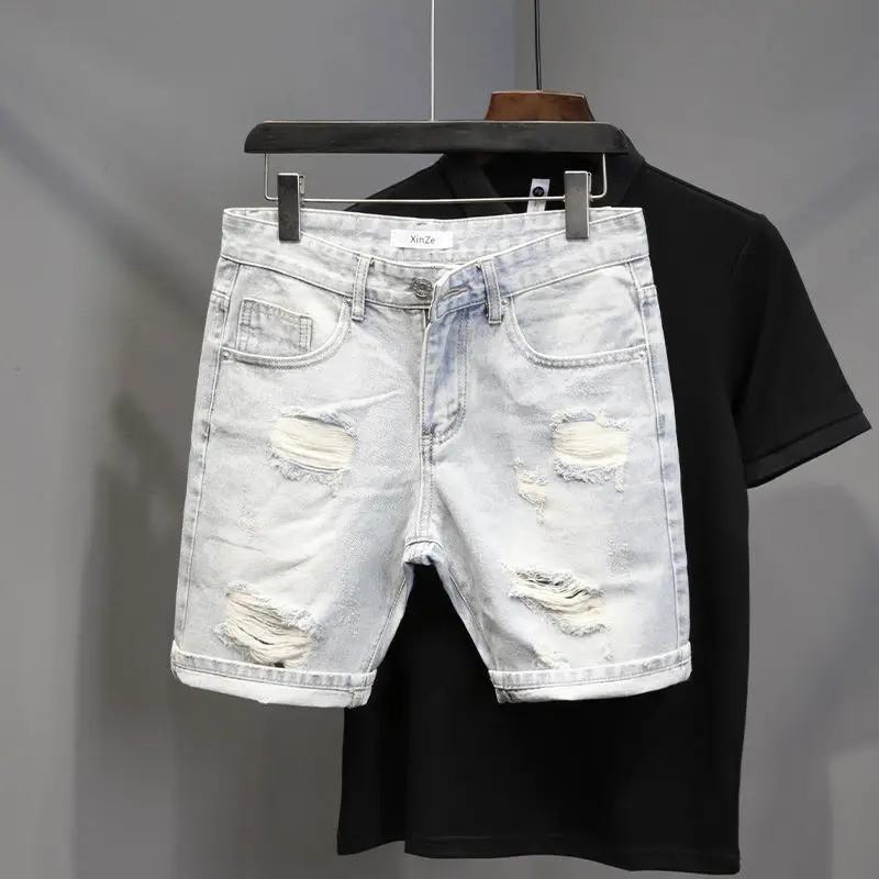 고품질 새 여름 한국 럭셔리 의류 디자인 남성 캐주얼 데님 반바지 고민 된 고양이 수염 streetwear 짧은 바지