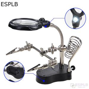 ESPLB 3.5X 12X 돕는 손 세 번째 손 납땜 인두 용접 스탠드 스테이션 2 LED 클립 용접 돋보기 돋보기
