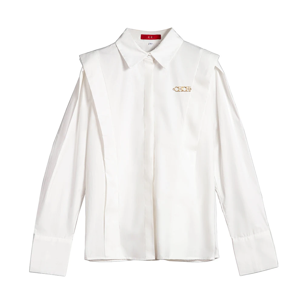 2024 여름 새 캐주얼 턴 다운 칼라 프릴 솔리드 여성용 블라우스 레이디 스위트 오피스 긴 소매 싱글 브레스트 셔츠 탑