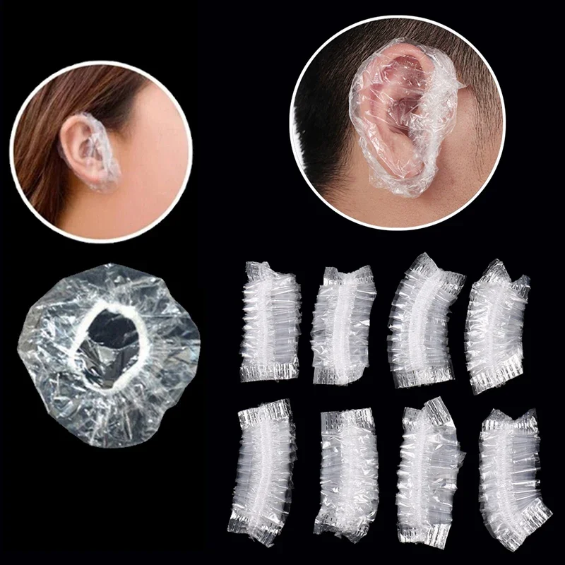 100Pcs 일회용 방수 귀 커버 투명 목욕 샤워 헤어 살롱 귀마개 색칠 보호기 모자