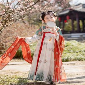 여아용 용수철 한푸 스타일 당나라 공주 고대 스타일, 가슴 길이 스커트, 새해 첫날