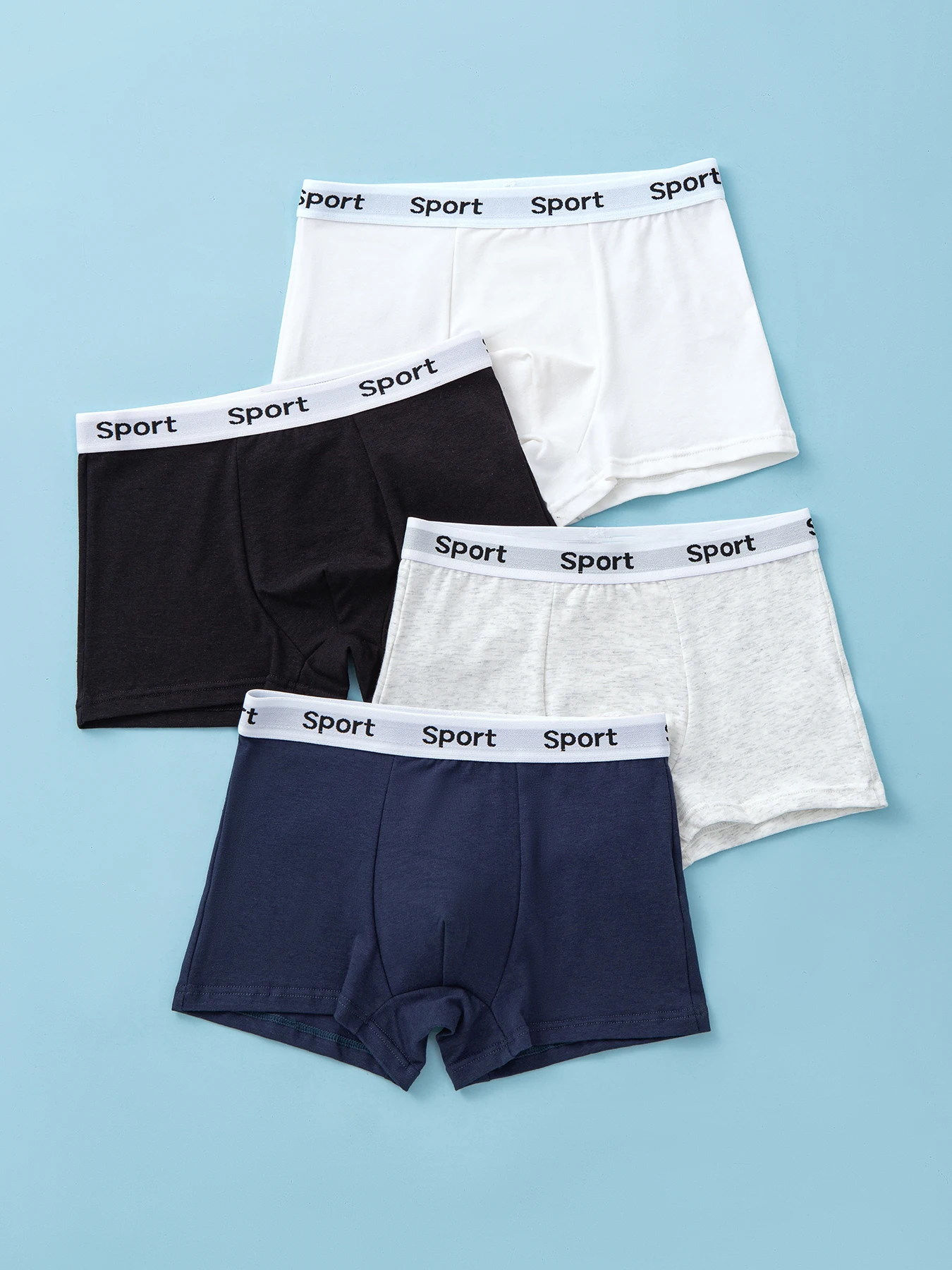 4pcs 혼합 색상 Chuldren의 복서 팬티 코튼 솔리드 소프트 통기성 소년 속옷
