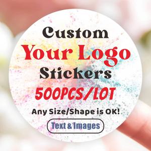 500PCS 사용자 정의 스티커 사용자 정의 로고 레이블 결혼식 생일 세례 포장 인쇄 자신의 스티커 맞춤 스티커