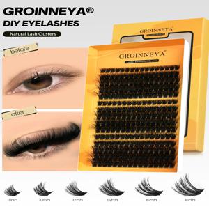 GROINNEYA 클러스터 속눈썹 DIY 속눈썹 연장 C 컬 긴 개별 속눈썹 혼합 트레이 가짜 밍크 속눈썹 클러스터 확장