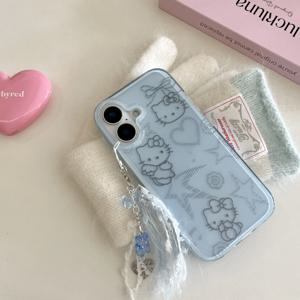 고양이 전화 케이스 헬로 키티 iPhone 16 15 14 13Pro Max 범퍼 보호 충격 방지용 고급 모조 다이아몬드와 반짝이 포함
