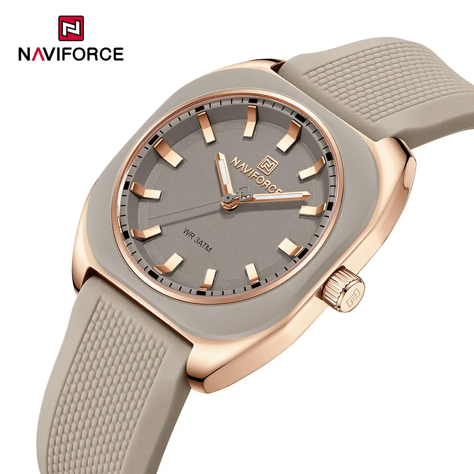 NAVIFORCE 패션 여성 캐주얼 우아한 간단한 다각형 석영 실리콘 시계 여성을위한 선물 손목 시계 캐주얼 Relogio Feminino