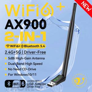 AX900 WiFi6 USB 어댑터 블루투스 5.4 듀얼 밴드 2.4G&5GHz 2 in 1 동글 무선 네트워크 WLAN 수신기 (윈도우 10/11 드라이버 불필요)