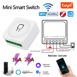 WiFi 미니 스마트 스위치 16A/20A DIY 조명 스위치 Tuya/Zigbee와 무선 스마트 홈 작업 스마트 라이프 Homekit Alexa Google 홈