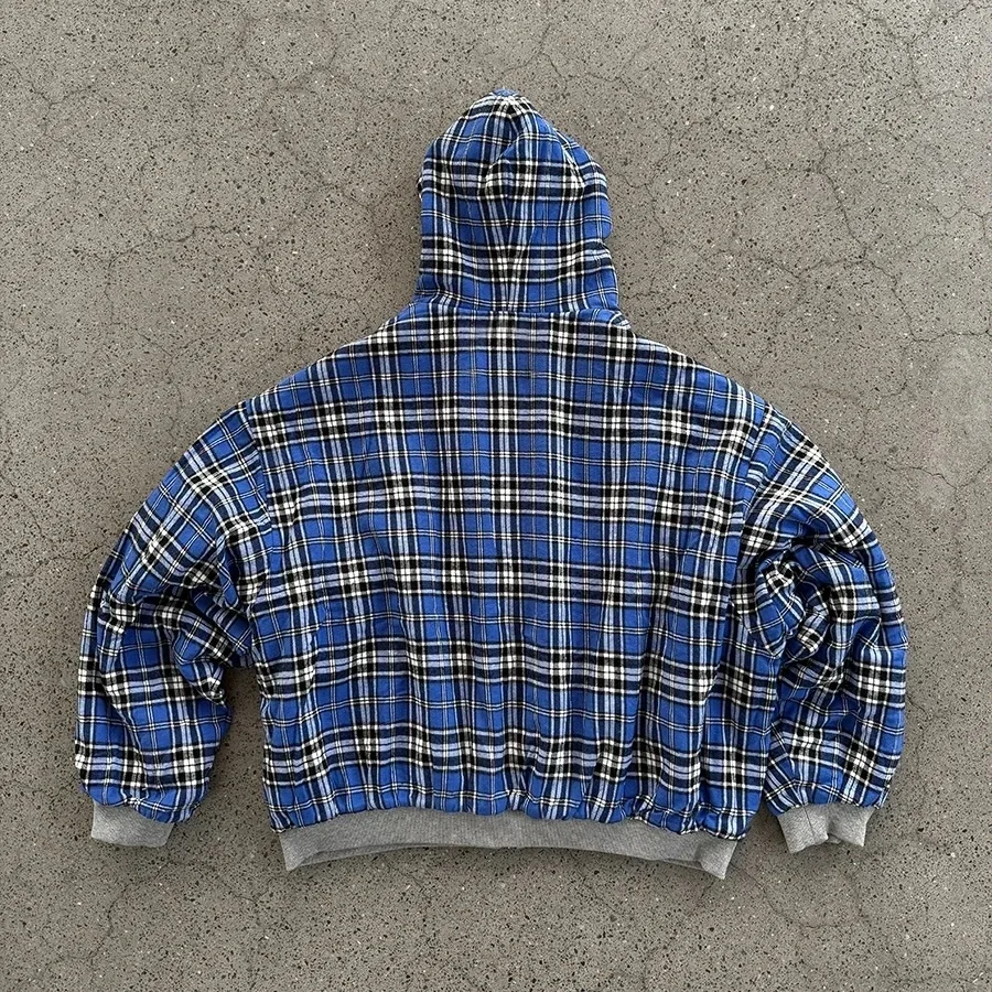 그레이 캐주얼 봄 오버 사이즈 리버시블 후드 여성 남성 streetwear 의류 ​​후드 체크 무늬 안감 스웨트 streetwear 탑