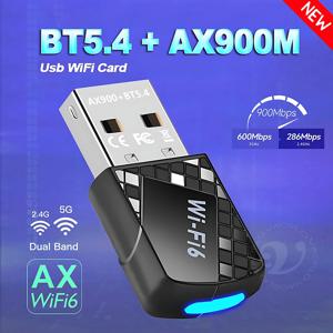 2-in-1 WIFI6 AX900 USB WiFi Bluetooth 5.4 무선 어댑터 듀얼 밴드 2.4G+5GHz 802.11AX 900Mbps WiFi 6 고속 네트워크 카드 수신기 동글 PC 노트북 WIN 10/11 드라이버 무료
