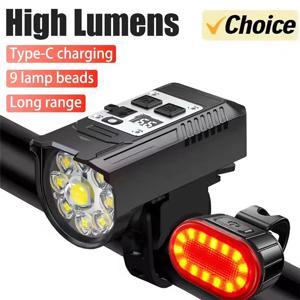 자전거 헤드라이트 9 LED 자전거 전면 라이트 Type-C 충전식 자전거 램프 초경량 핸들바 라이트 방수 사이클링 손전등