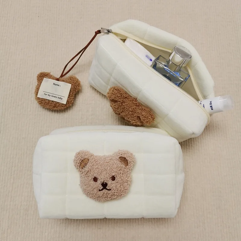 귀여운 곰 아기 세면 용품 가방 메이크업 화장품 가방 휴대용 기저귀 주머니 아기 항목 주최자 엄마를위한 재사용 가능한 면화 Cluth 가방