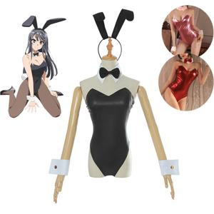 섹시한 토끼 소녀 코스프레 바디 슈트 사쿠라지마 마이 토끼 소녀 Senpai 코스프레 의상 점프 슈트 가짜 가죽 여자 토끼 의상
