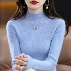 여성을위한 기질 Pleated 풀오버 스웨터 긴 소매 여성 S-2XL Siz 하프 하이 칼라 언더 레이 슬리브 스웨터 슬림 피트
