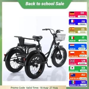 20 인치 뚱뚱한 전기 자전거 3 성인 48v 500w 강력한 리튬 배터리 이동식을 위한 승객석이 있는 바퀴 달린 전기 세발자전거