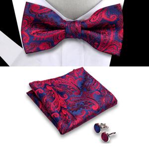 클래식 망 나비 넥타이 손수건 커프스 단추 세트 남자를위한 자카드 Bowtie 웨딩 비즈니스 나비 매듭 선물 남자 액세서리