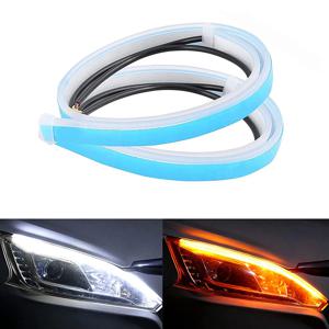 2pcs 자동차 LED DRL 주간 야간 러닝 라이트 방수 유연한 범용 자동차 흐르는 신호등 브레이크 LED 스트립 램프