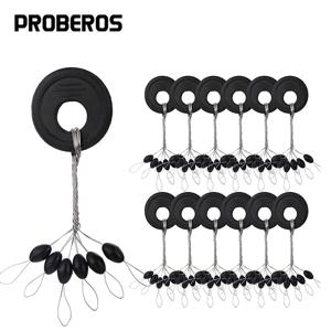 PRO BEROS 60Pcs 10Set 검은 고무 공간 콩 타원형 스토퍼 낚시 Bobber Float 메기 Flotador 낚시 플로트 Folat 라인 중지