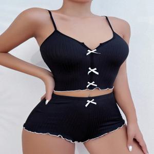여성 잠옷 패션 레이스 패치 워크 하트 프린트 Bowknot 장식 섹시한 캐미 잠옷 세트 민소매 v 넥 여름 란제리