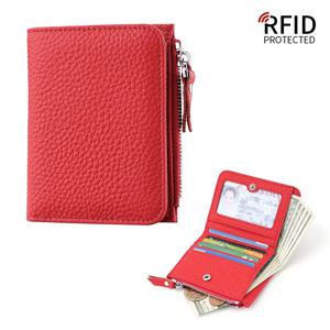 여성용 진짜 가죽 소형 RFID 지갑, 지퍼가 달린 동전 주머니, 짧은 두 겹 돈 지갑, 멀티 카드홀더 지갑, 패션