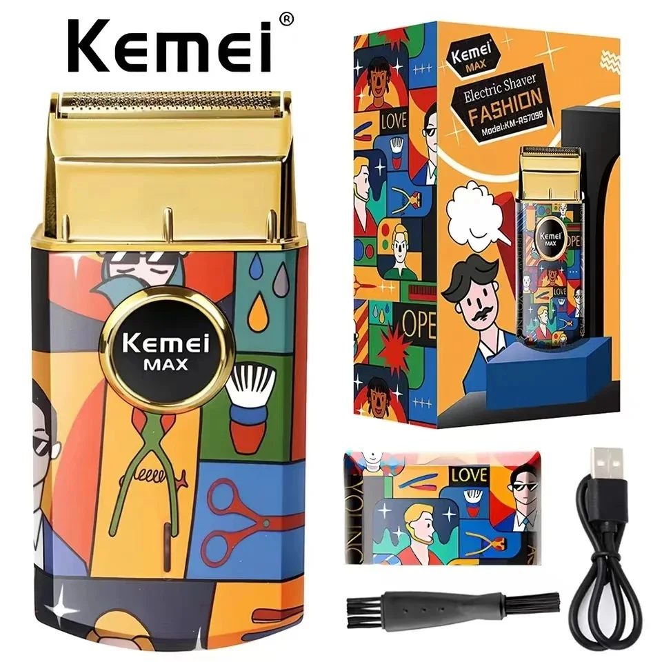 남성용 플로팅 나이프 네트 미니 휴대용 전기 면도기, Kemei Km-Rs7098 맞춤형 그래피티 헤어 면도기, 패션