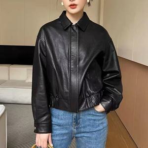 여성용 정품 가죽 자켓 양모 가죽 짧은 코트 여성 칼라 자른 Veste 여성 의류 기본 데일리 복장
