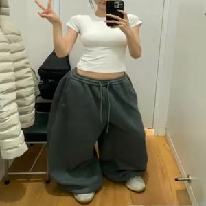 Y2K streetwear 회색 운동복 여성 한국어 특대 느슨한 모든 경기 스포츠 바지 높은 허리 drawstring 캐주얼 넓은 다리 바지