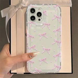 귀여운 핑크 하트 보우 케이스 IPhone 16 15 14 13 12 11 Pro Max 13 12Mini XS XR 7 8Plus SE 2022 충격 방지 소프트 클리어 케이스 Coque