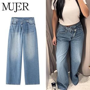 MUJER 2025 여성용 청바지 블루 배기 청바지 여성용 하이 웨이스트 엄마 청바지 여성 와이드 레그 데님 바지 여성 청바지 여름 바지